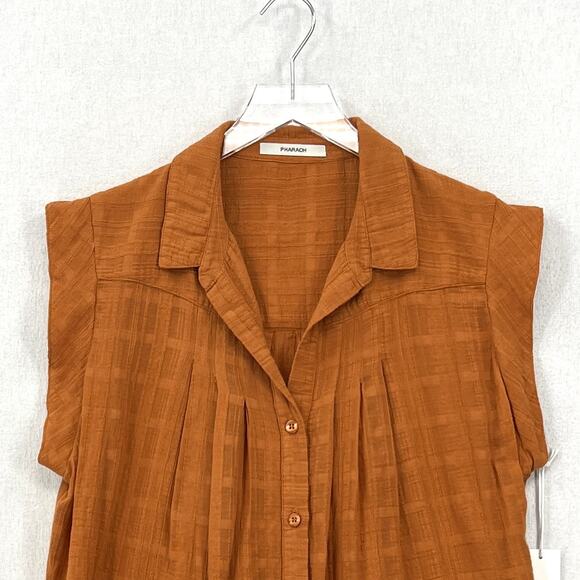 PHAROAH COLLECTION Audrey Band Sleeve Shirt Womens Medium Gossamer Check Cotton - Picture 6 of 14